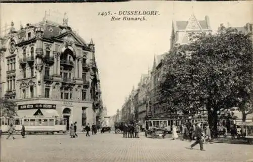 Ak Düsseldorf am Rhein, Bismarckstraße, Straßenbahnen