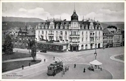 Ak Trier, Hotel Porta Nigra, Straßenbahn