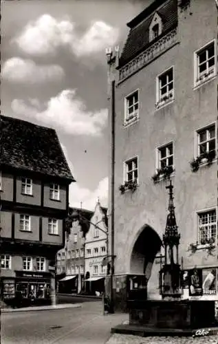 Ak Donauwörth in Schwaben Bayern, Rathaus, Brunnen, Baudrexlhaus