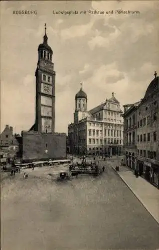 Ak Augsburg in Schwaben, Ludwigsplatz, Rathaus, Perlachturm