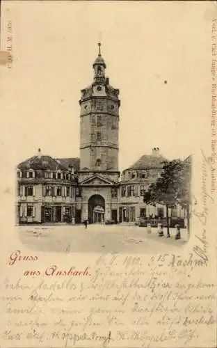 Ak Ansbach in Mittelfranken Bayern, Teilansicht, Turm