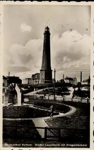 Ak Nordseebad Borkum in Ostfriesland, Großer Leuchtturm, Kriegerdenkmal