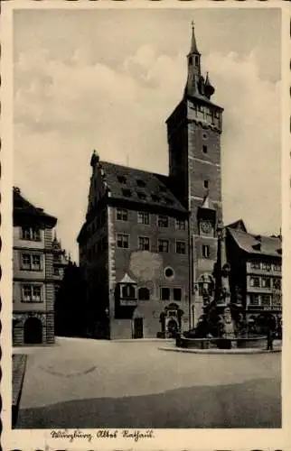 Ak Würzburg am Main Unterfranken, Marktplatz, altes Rathaus, Brunnen