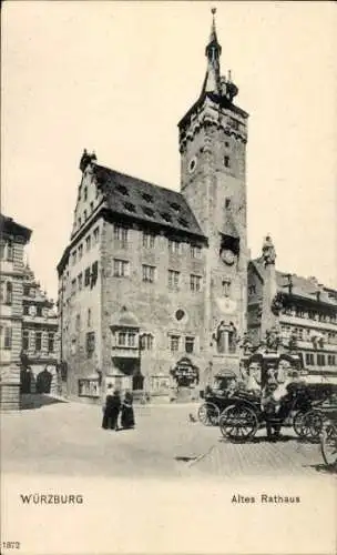 Ak Würzburg am Main Unterfranken, Altes Rathaus, Brunnen