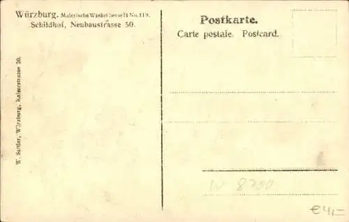 Ak Würzburg am Main Unterfranken, Malerische Winkel, Schildhof, Neubaustraße 50