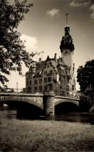 Ak Waldheim in Sachsen, Rathaus, Brücke