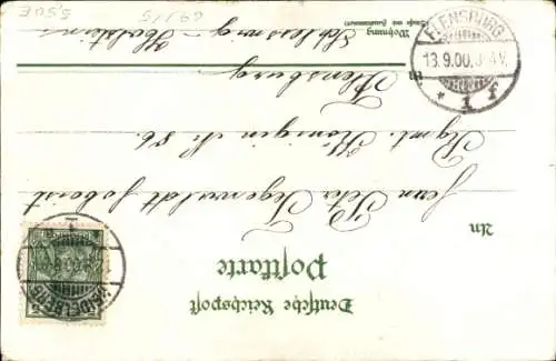 Litho Heidelberg am Neckar, Schlossbeleuchtung, Feuerwerk, Boote