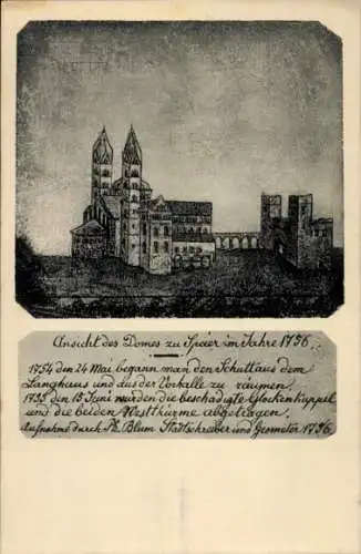 Ak Speyer Rheinland, Ansicht des Doms im Jahre 1756