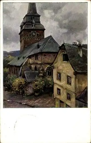 Künstler Ak Schulze, Hans R., Braubach am Rhein, Alte evangelische Kirche