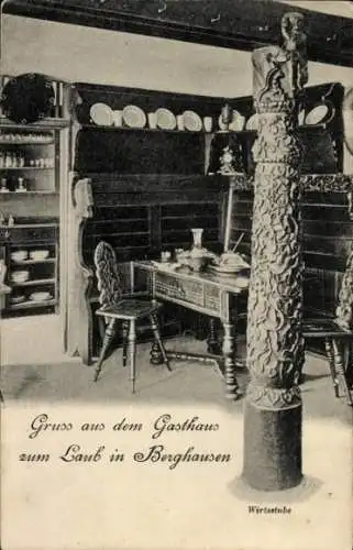 Ak Berghausen Pfinztal am Kraichgaus Baden Württemberg, Gasthaus Zum Laub, Stube
