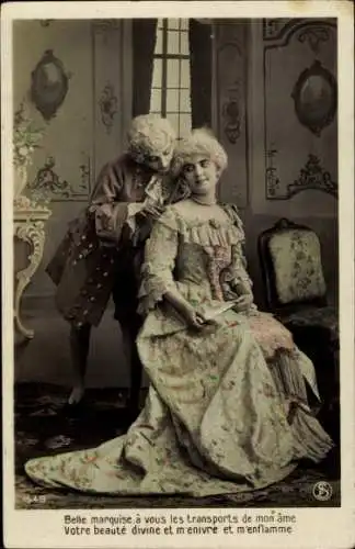 Ak Liebespaar, Worte ins Ohr geflüstert, Theaterkostüm, Szene