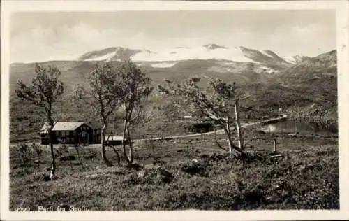 Ak Grotli Norwegen, Gesamtansicht, Wohnhaus, Berge