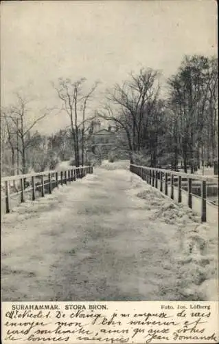 Ak Surahammar Västmanlands Schweden, Brücke im Winter