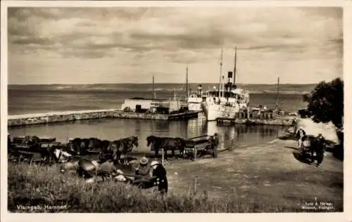 Ak Visingsö Schweden, Hafen, Schiff