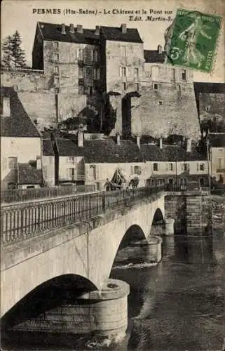 Ak Pesmes Haute Saône, Schloss und Brücke