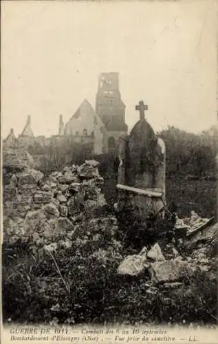 Ak Étavigny Seine et Marne, Bombardierung 1914, Friedhof