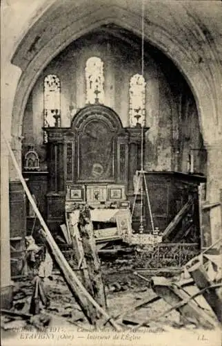 Ak Étavigny Oise, Kirche, Ruinen, nach der Bombardierung