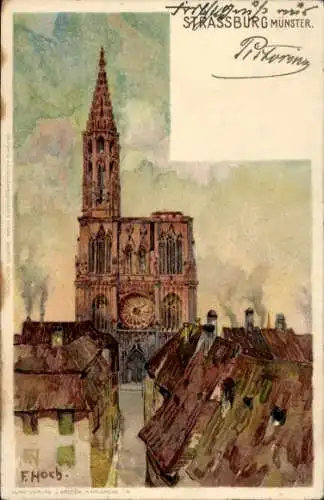 Künstler Litho Hoch, F., Strasbourg Straßburg Elsass Bas Rhin, Münster