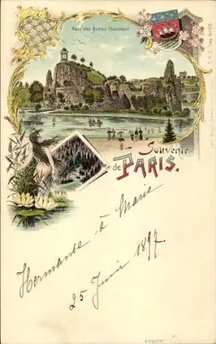 Litho Paris XIX., Parc des Buttes Chaumont, Wappen