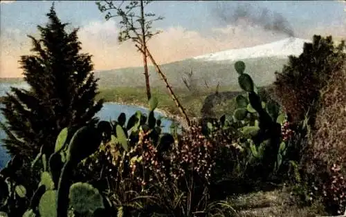 Ak Taormina Sizilien, L'Etna da Roccabella, Blick auf den Vulkan