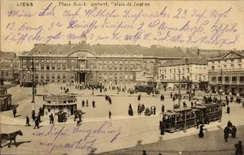 Ak Lüttich Lüttich Wallonien, Place Saint Lambert, Palais de Justice, Straßenbahn