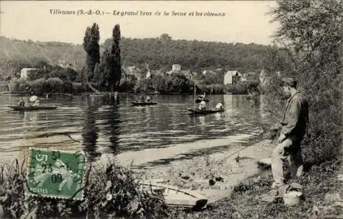 Ak Villennes sur Seine Yvelines, Le grand bras de la Seine et les coteaux