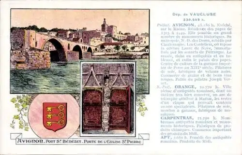 Ak Avignon Vaucluse, Port St. Benezet, Porte de l'Eglise St. Pierre, Wappen