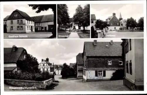 Ak Riegenroth im Hunsrück, Gasthaus Schmitt, Ehrenmal, Dorfplatz