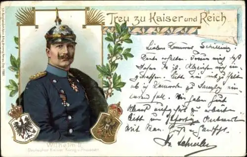 Präge Litho Kaiser Wilhelm II., Treu zu Kaiser und Reich