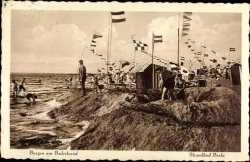 Ak Brake an der Unterweser in Oldenburg, Burgen am Badestrand