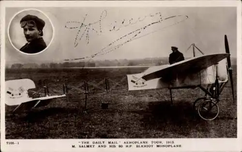 Ak The Daily Mail Aeroplane Tour 1913, M. Salmet und sein Bleriot-Eindecker