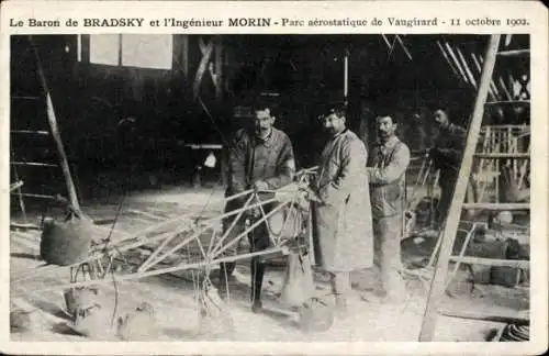 Ak Baron de Bradsky und Ingenieur Morin, Vaugirard Aerostatic Park, 1902