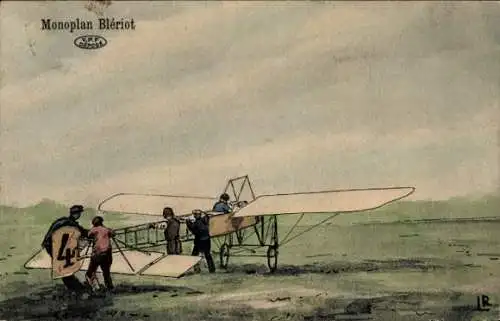 Künstler Ak Eindecker Bleriot, Flugzeug, Flugpioniere