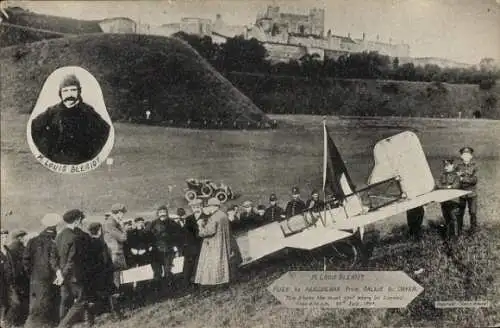 Ak M. Louis Bleriot fliegt mit dem Flugzeug von Calais nach Dover