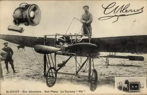 Ak Blériot, sein Flugzeug, sein Leuchtturm, der Dynamo Phi