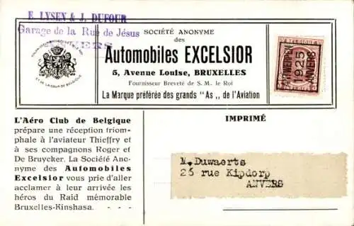 Ak Societe Anonyme des Automobiles Excelsior, Brüssel, Aeroclub von Belgien