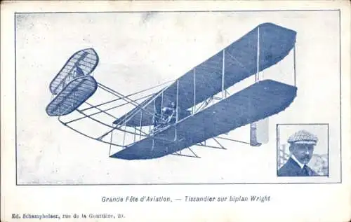 Ak Grande Fete d’Aviation, Tissandier auf dem Wright-Doppeldecker