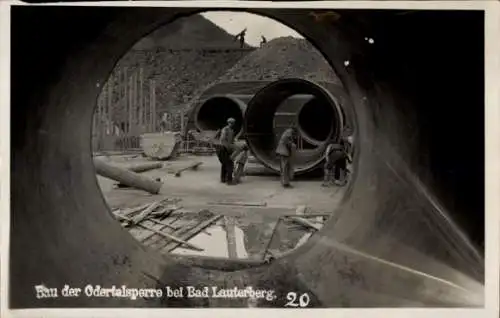 Foto Ak Bad Lauterberg im Harz, Bau der Odertalsperre, Rohre