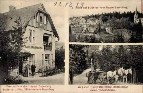 Ak Schierke Wernigerode im Harz, Villenkolonie Barenberg, Haus Barenberg, Weg, Fuhrwerk