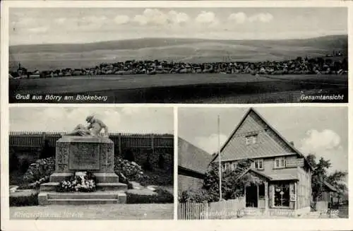 Ak Börry Emmerthal Niedersachsen, Panorama, Kriegerdenkmal, Geschäftshaus Aug. Seelemeyer