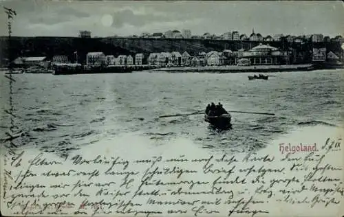 Mondschein Ak Nordseeinsel Helgoland, Blick vom Dampfer zur Insel, Boot