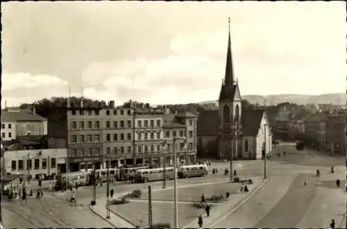 Ak Gera in Thüringen, Trinitatiskirche, Omnibusse, Platz der Republik