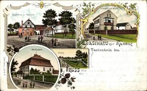 Litho Tautenhain in Thüringen, Gasthaus zur Kanone, Oberförsterei, Forstassessor-Wohnung