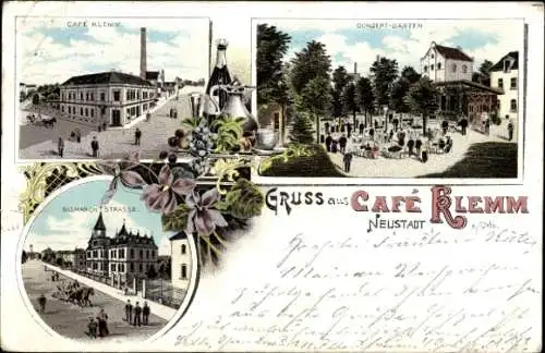 Litho Neustadt an der Orla, Café Klemm, Konzertgarten, Bismarckstraße