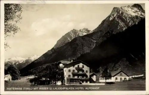 Ak Hinterriss Tirol, Hotel Alpenhof, Risser, Laliderfalken