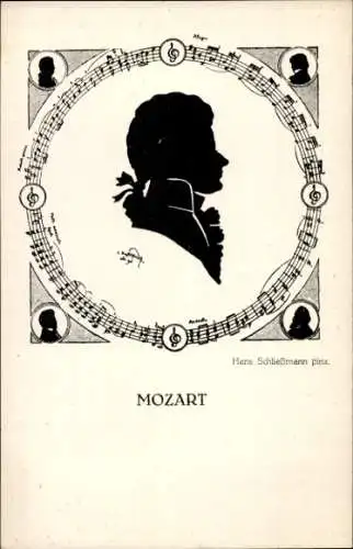 Scherenschnitt Künstler Ak Schließmann, Hans, Komponist Wolfgang Amadeus Mozart, Portrait