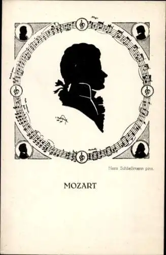 Scherenschnitt Künstler Ak Schließmann, Hans, Komponist Wolfgang Amadeus Mozart, Portrait