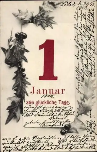 Ak Glückwunsch Neujahr, Kalender, Stechpalme