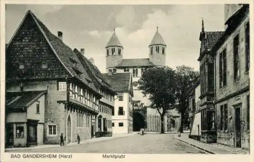 Ak Bad Gandersheim am Harz, Marktplatz, Stiftskirche