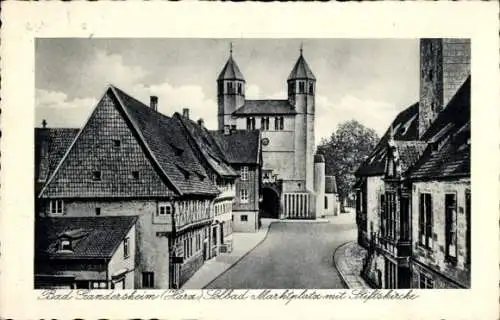 Ak Bad Gandersheim am Harz, Marktplatz mit Stiftskirche